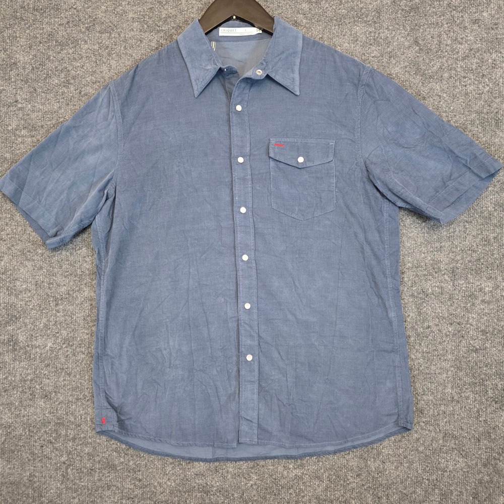 Criquet Button Down Shirt Mens L Blue Corduroy Short Sleeve Western Snap Pocket